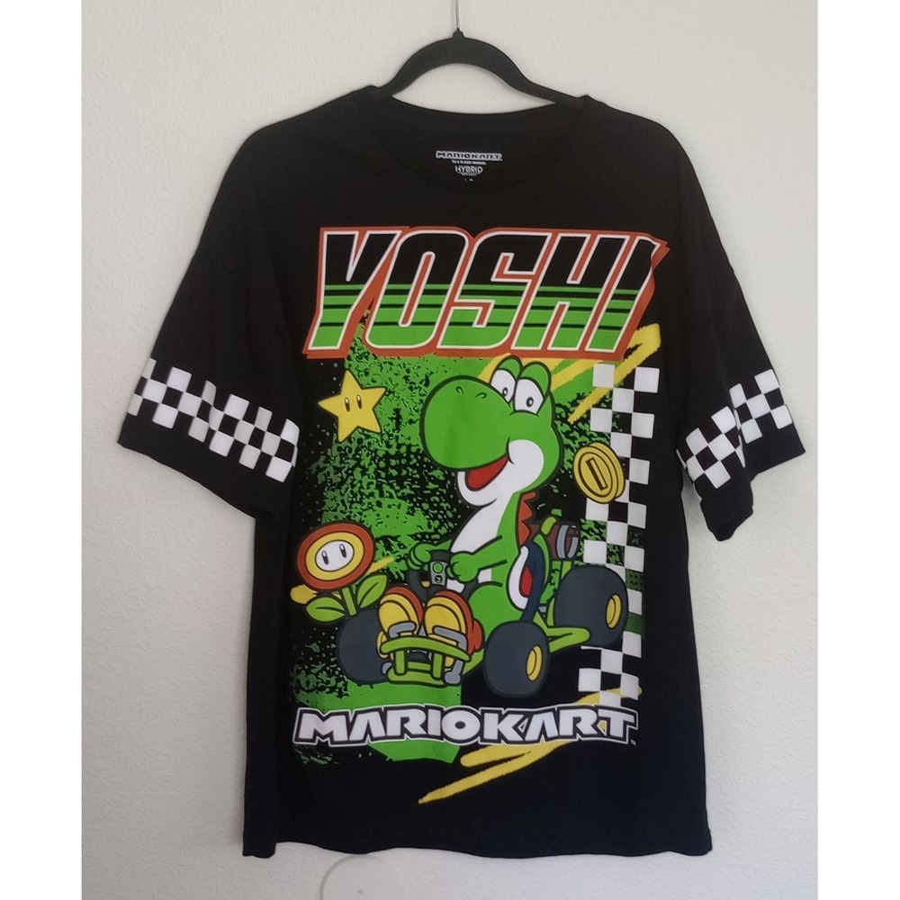 Mario Kart Yoshi Graphic T-Shirt Mens LG Black Hybrid Apparel Nintendo Racing